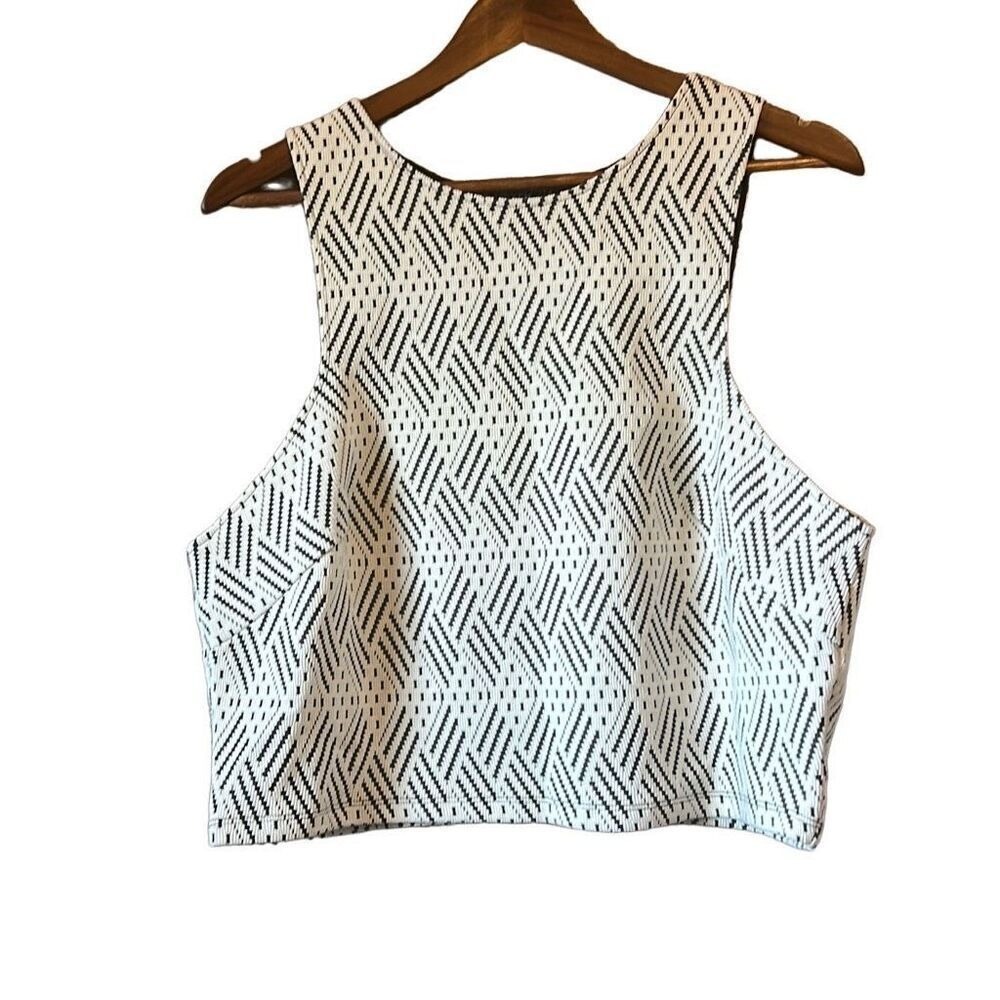 Woven Print Crop Top Sleeveless Tank Top Geometric Pattern Neutral Colors